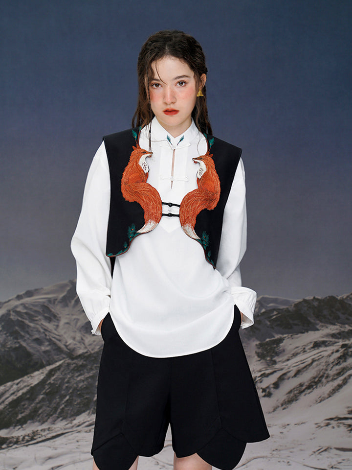 Spirit Fox Embroidered Vest - Original Retro Niche Design Sleeveless Top