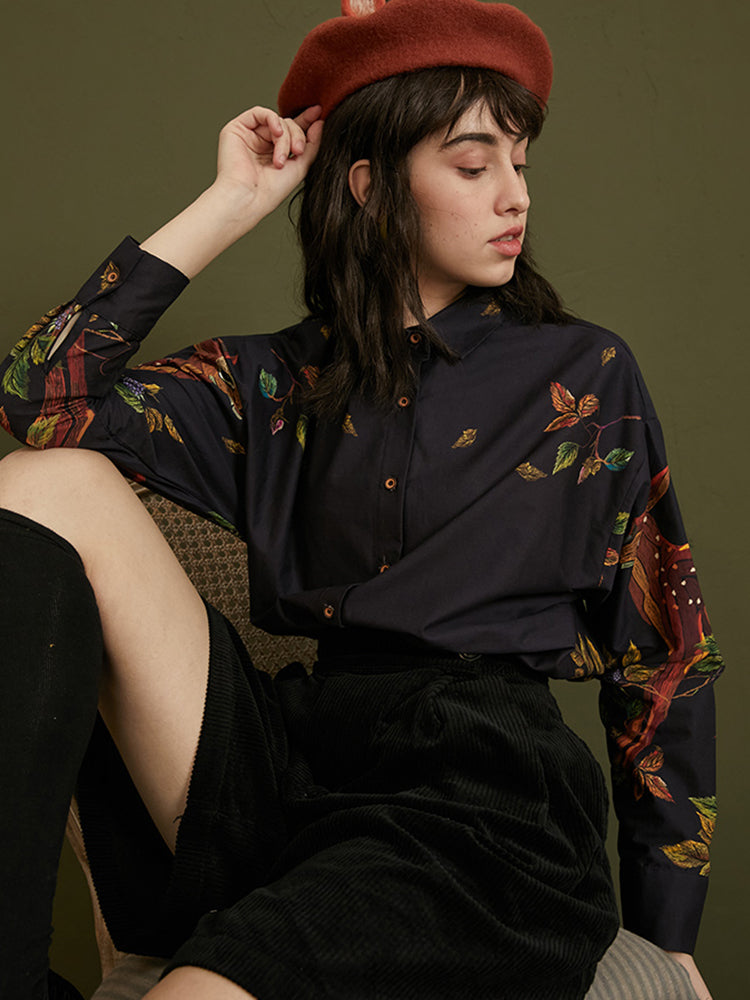 Hand-Drawn Deer Art Shirt - Original Retro Silhouette Long-Sleeved Top
