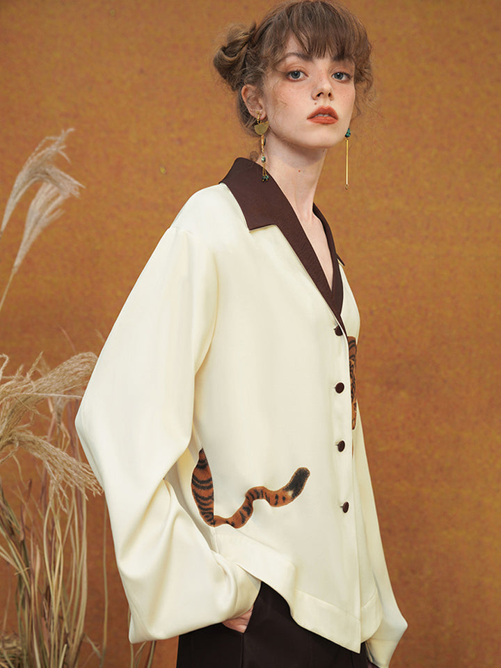 Original new design printed shirt niche casual long sleeved Japanese retro commuting shirt women's top