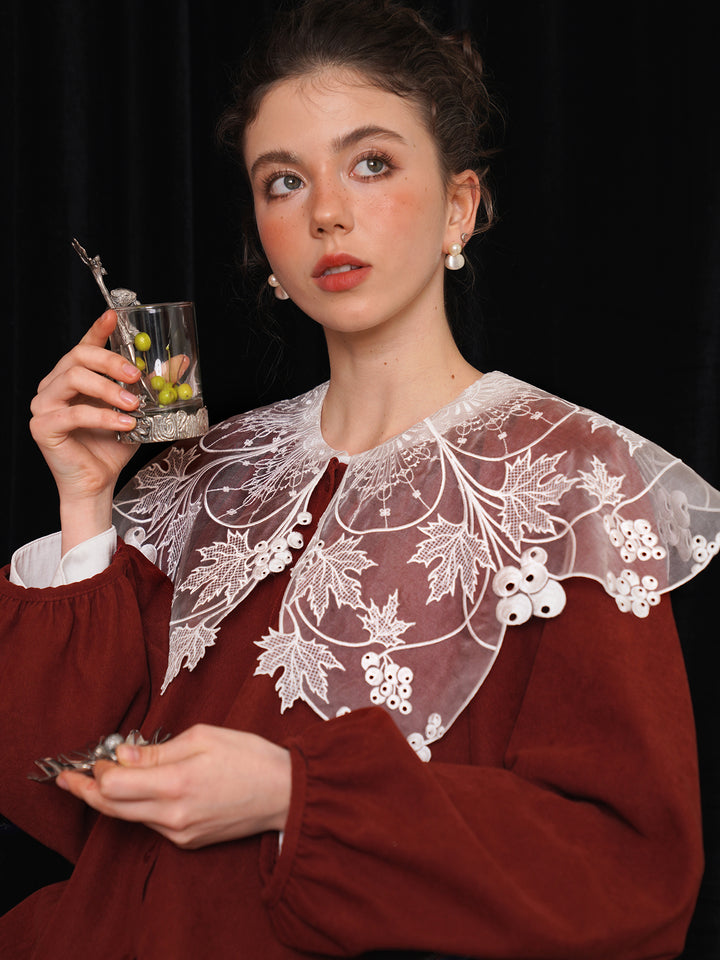 Vine Romance Lace Embroidered Blouse - French Retro Big Collar Sweet White Top