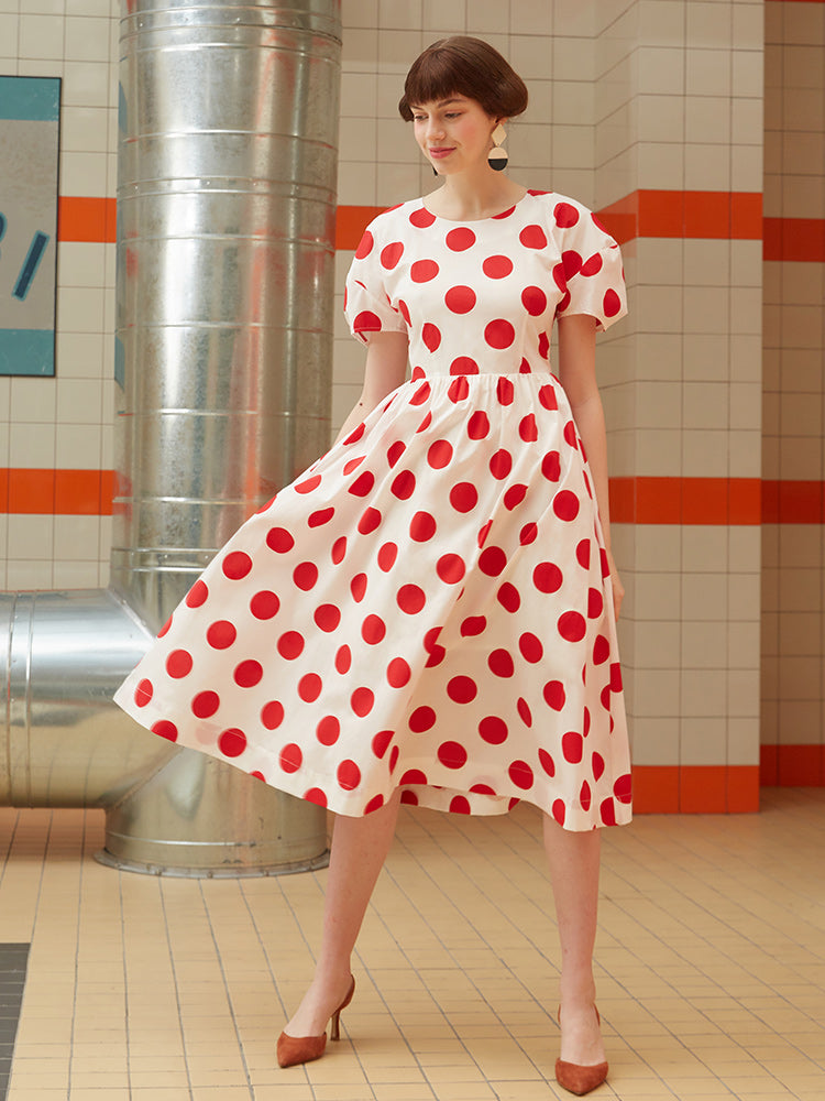 Summer new design retro polka dot dress vacation style printed dress women's long dress