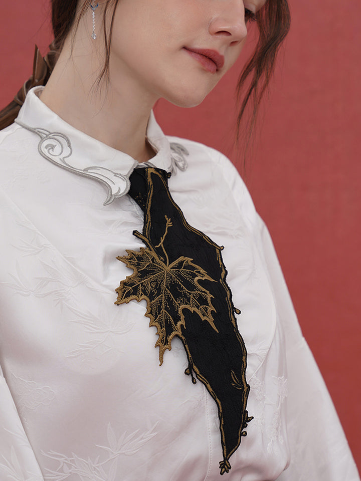 Original retro Chinese style embroidered shirt, tie, women's decoration, casual and super beautiful autumn maple leaves, niche
