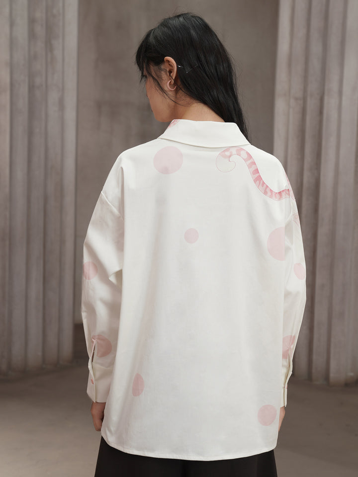 Pink Leopard Hand-Painted Shirt - Artistic Retro Oversized Lapel Blouse
