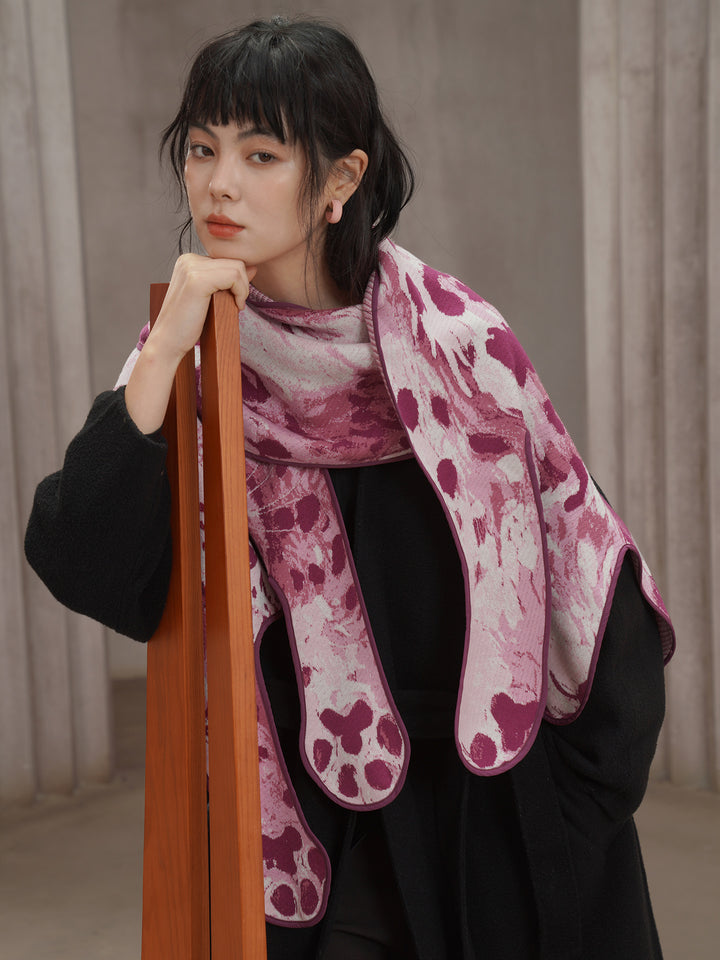 Pink Panther Blended Wool Big Shawl - Retro Knitted Animal Cape Scarf