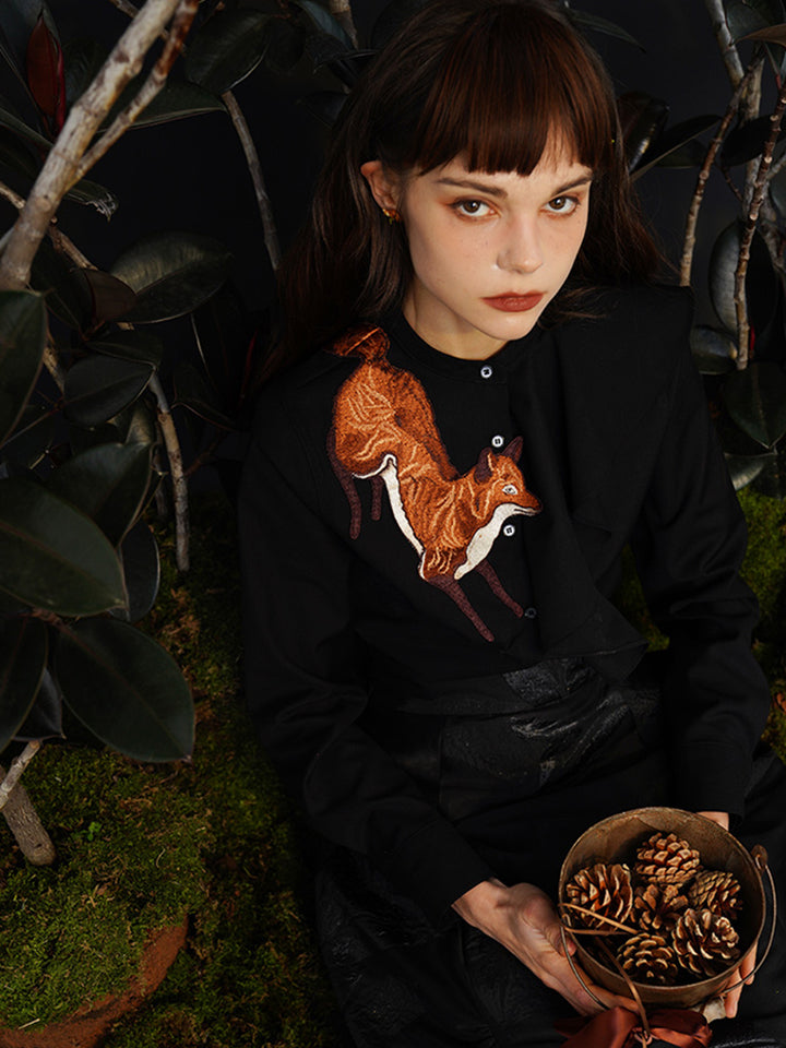 Fox Story  Heavy Embroidered Shirt - Retro Ruffle Wave Blouse for Women