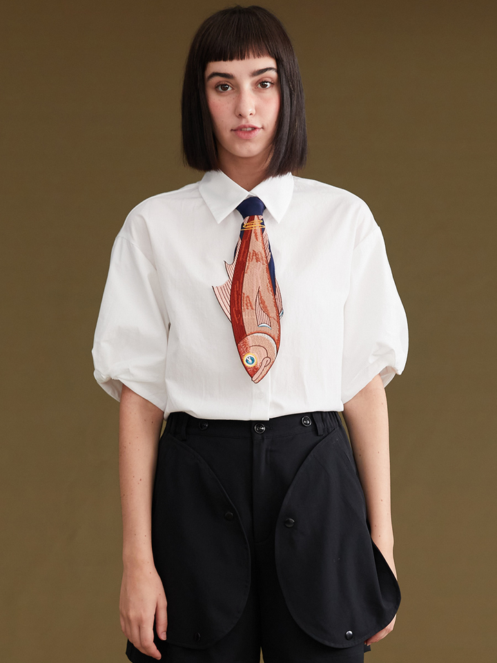 Original Design: Summer Design with Irregular and Fun Fishbone Embroidery Splicing Tie Accessories