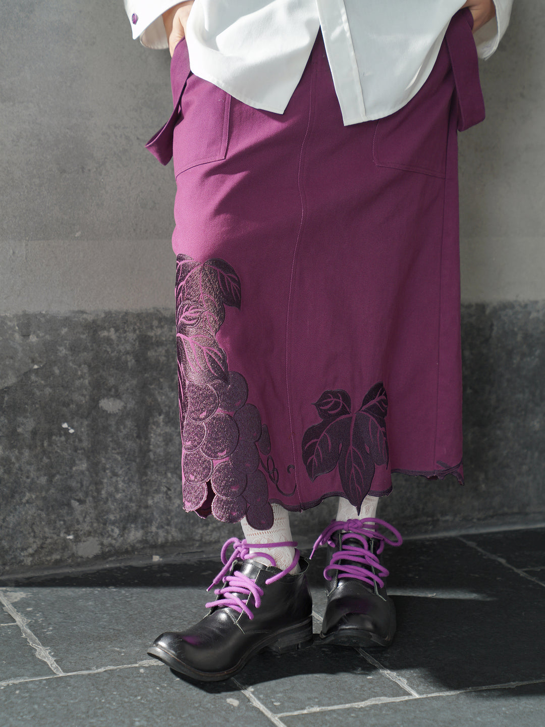 Grape Purple Vine Embroidered Slip Dress | Vintage Maxi Cami Skirt