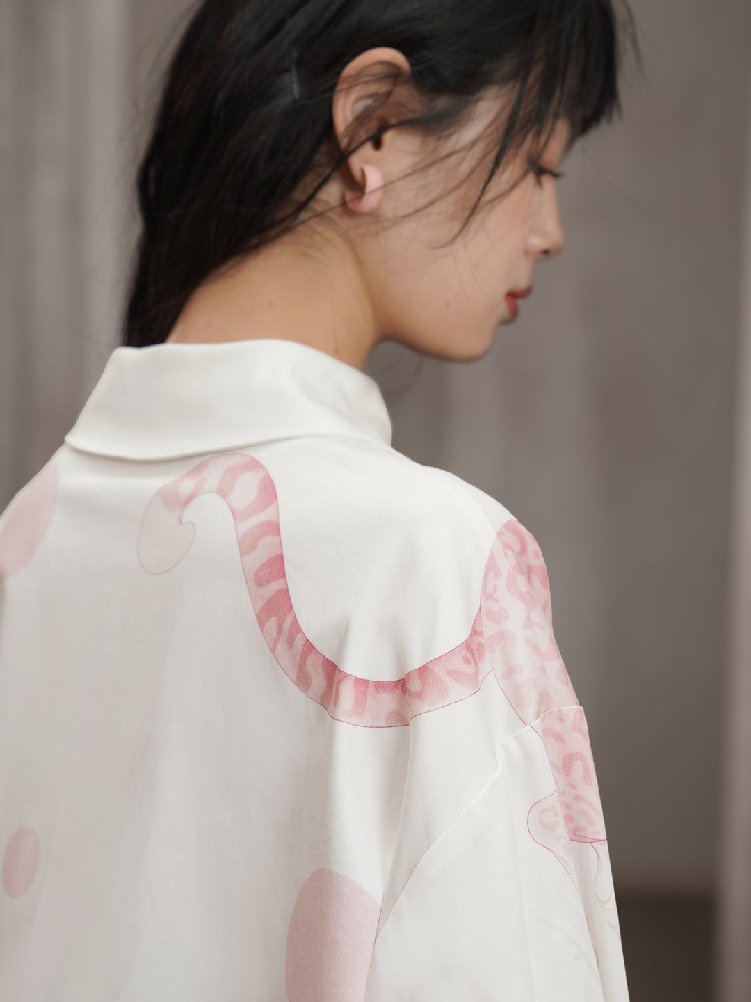 Pink Leopard Hand-Painted Shirt - Artistic Retro Oversized Lapel Blouse