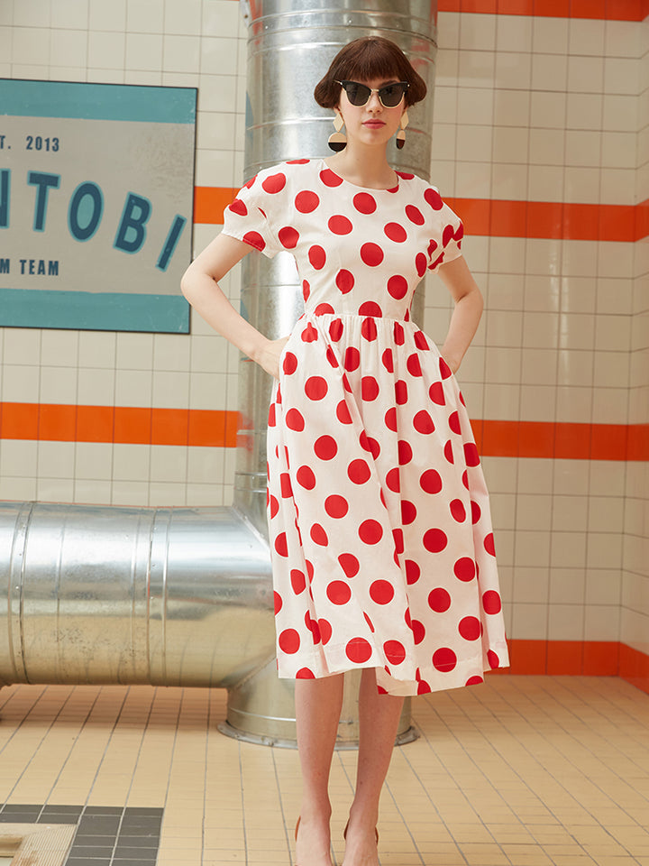 Retro Muse Polka Dot Dress - Original Summer Vacation Printed Maxi
