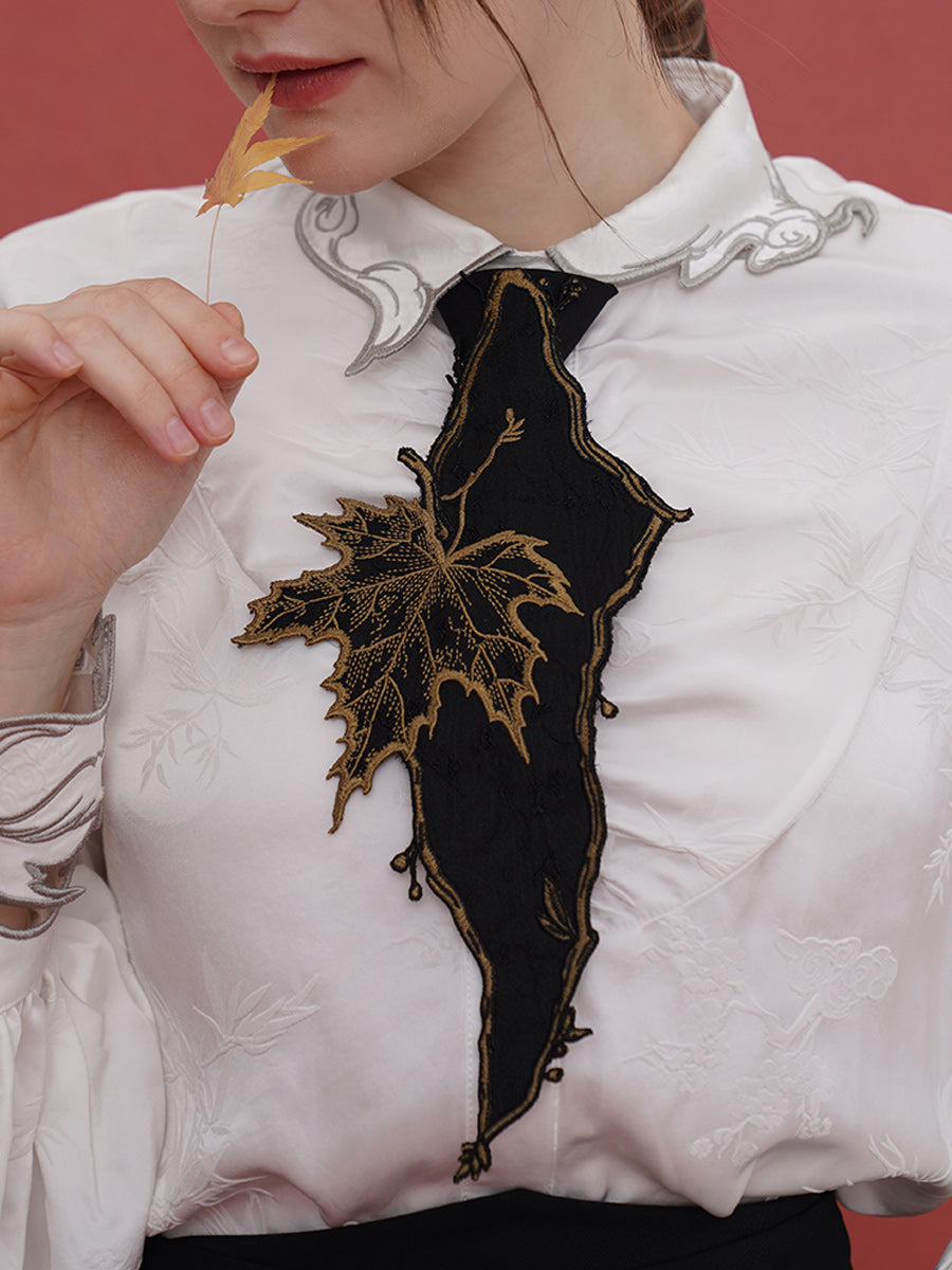 Original retro Chinese style embroidered shirt, tie, women's decoration, casual and super beautiful autumn maple leaves, niche
