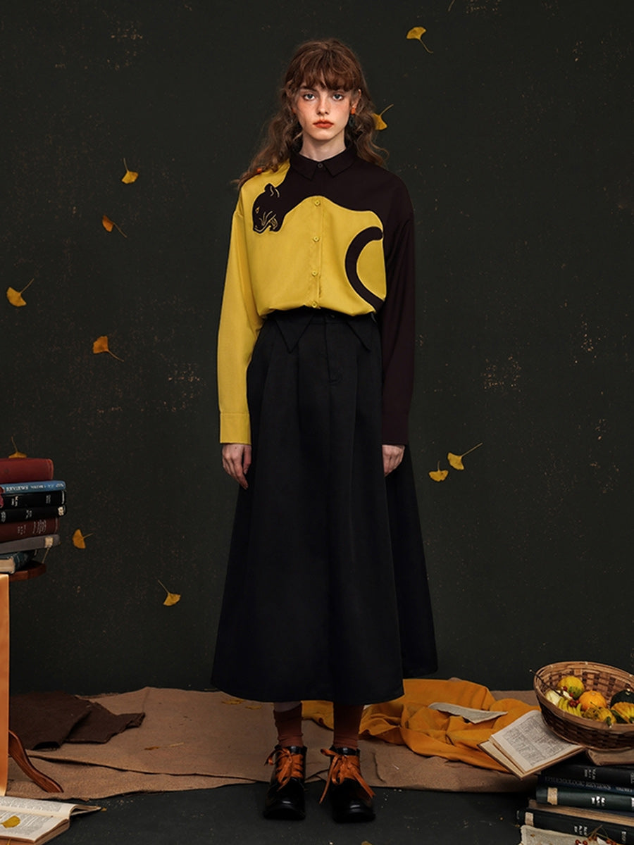 Original sleeved contrasting leopard shirt with artistic style retro spring top for women