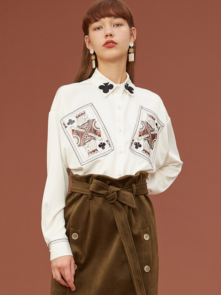 Original design, stylish and versatile, slimming boyfriend style cardigan, black plum blossom embroidery silhouette shirt