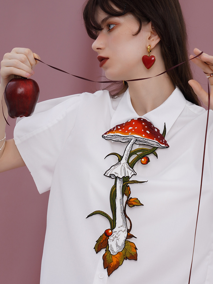 Original Heavy Industry Embroidery Retro Mushroom Berry Tie Women's Knot Free Tie Niche Shirt Accessories