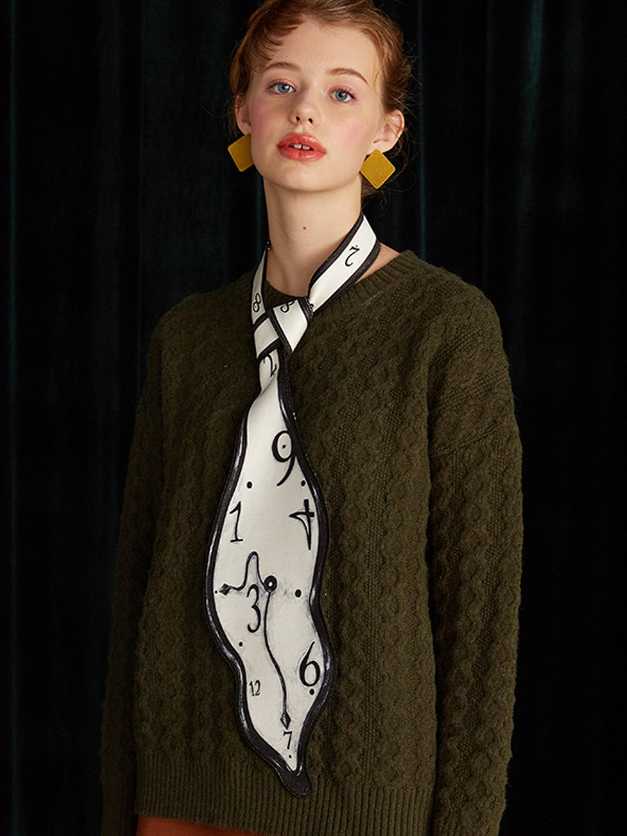 Original Design Time Passes Fun Design Sense Black and White Contrast Clock Tie Decoration