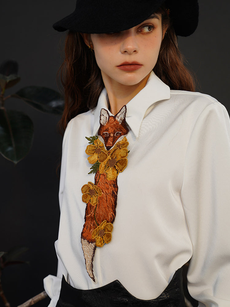 "Fox Tail" Embroidered Necktie - Vintage Flower Knot-Free Tie