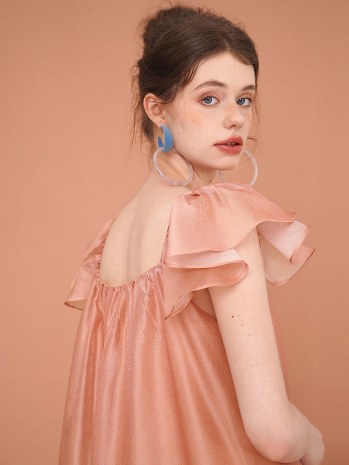 Original French retro printed rabbit pattern flying sleeve dress for women, short sleeved romantic and super fairy slimming dress