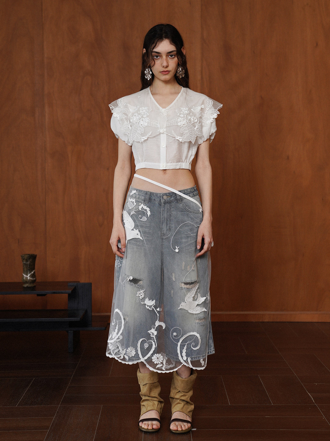 French Vintage Intricate Embroidered Lace Shirt
