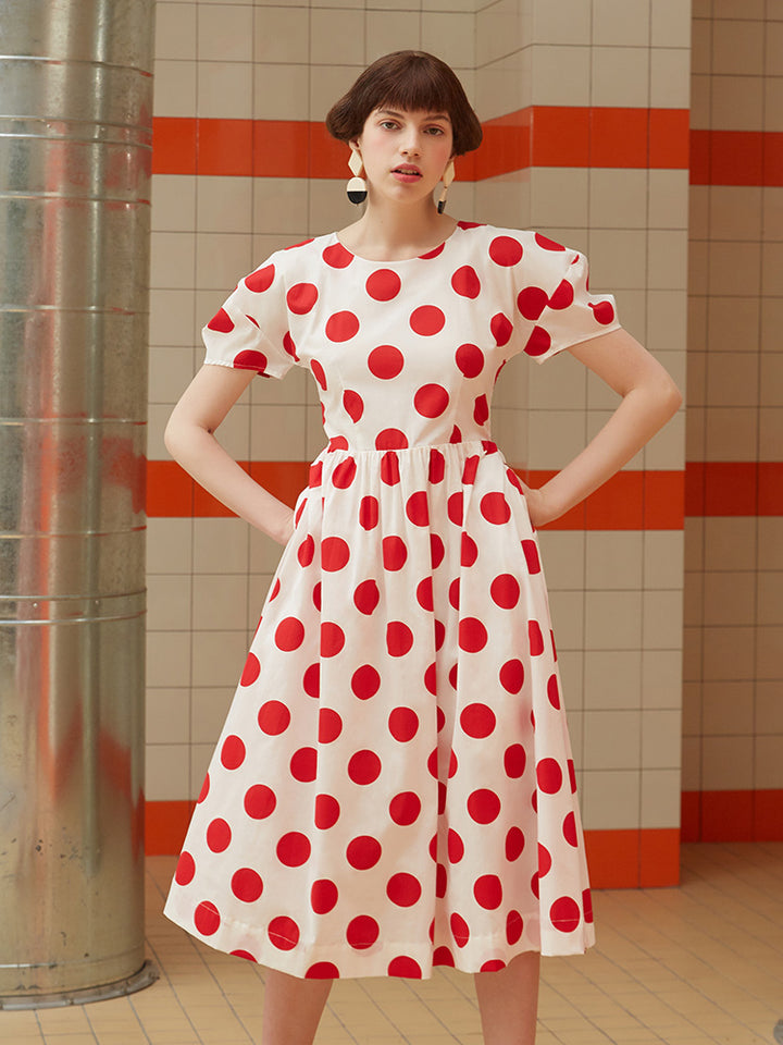 Summer new design retro polka dot dress vacation style printed dress women's long dress