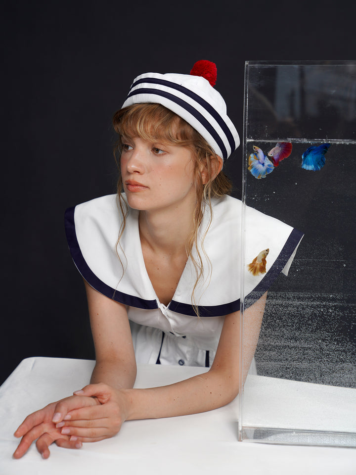 Academy Sailor French Midi Dress - Retro Navy Style Slimming Summer Shirt Dress