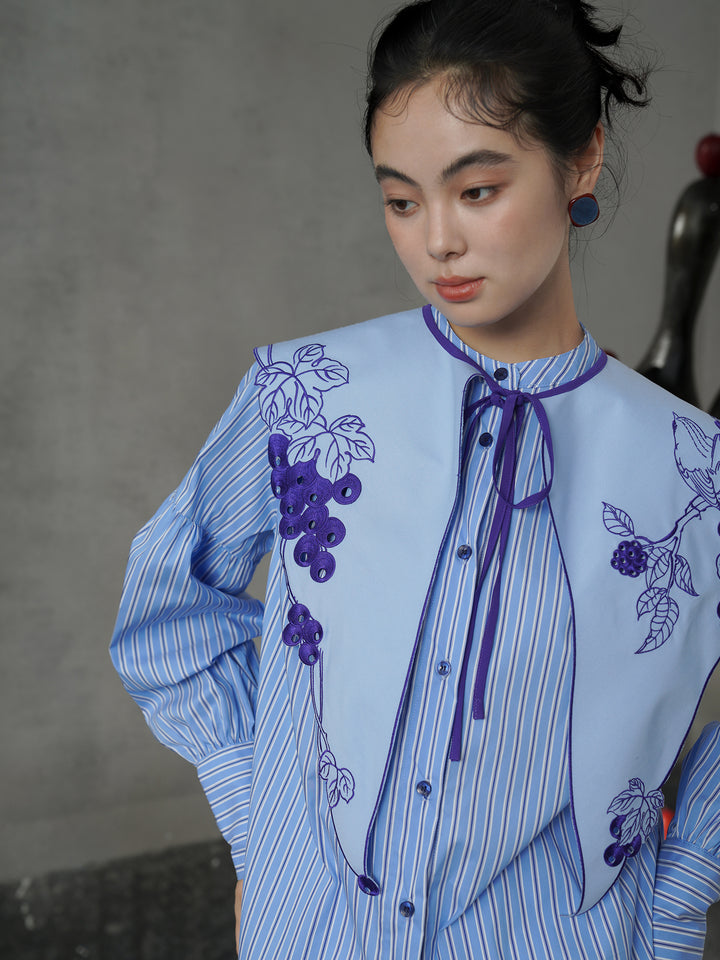 French Artistic Grape Vine Embroidered Detachable Collar | Vintage Capelet Accessory