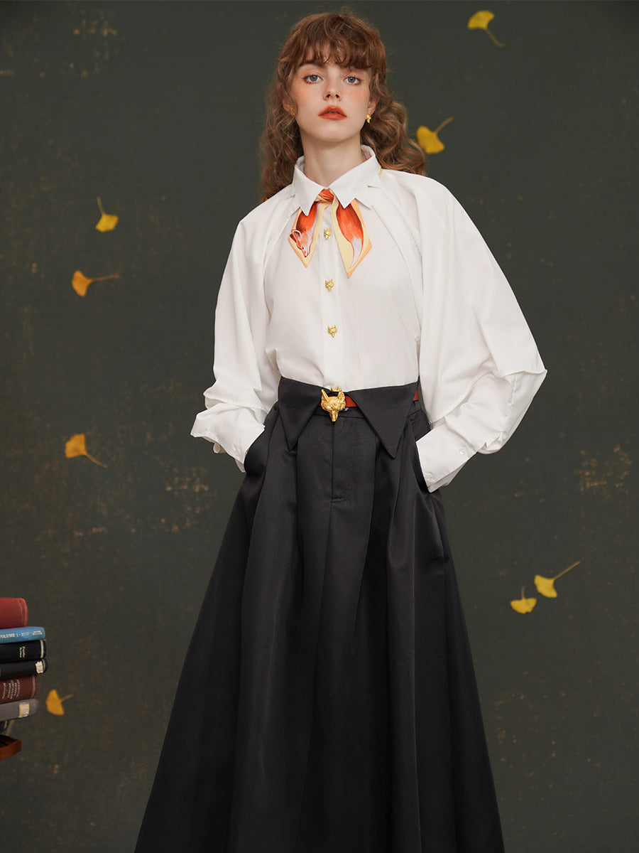 Artistic Fox Hand-Painted Narrow Scarf - Vintage Skinny Silk-Feel Long Tie