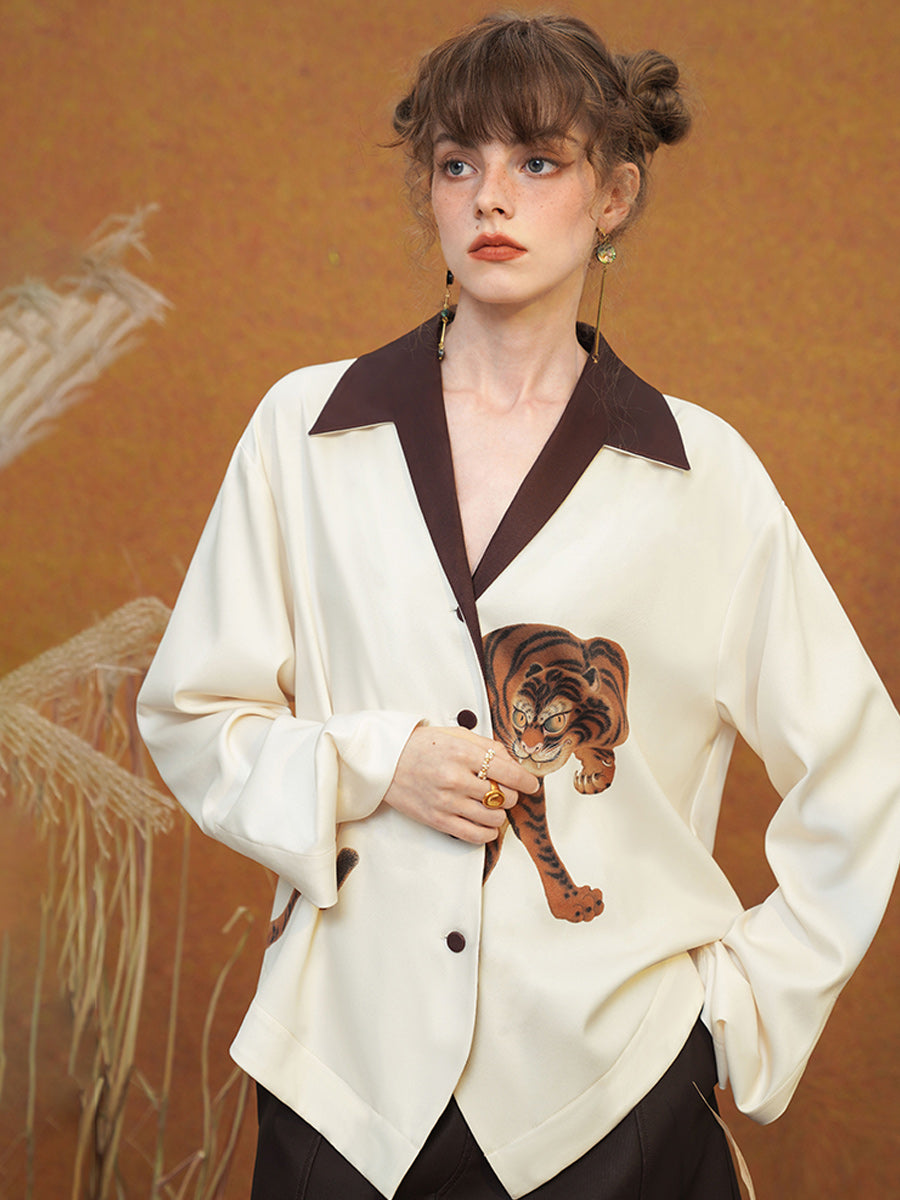 Original new design printed shirt niche casual long sleeved Japanese retro commuting shirt women's top