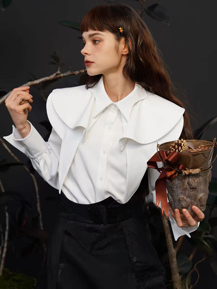 Original high-end French retro shirt for women in autumn, new detachable cape, niche design top