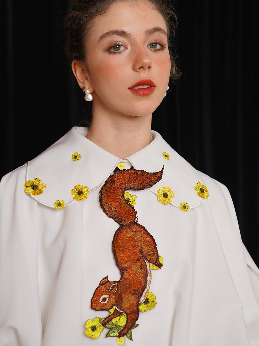 Forest Fairy Squirrel & Flower Embroidered Tie - Retro Knot-Free Niche Gift