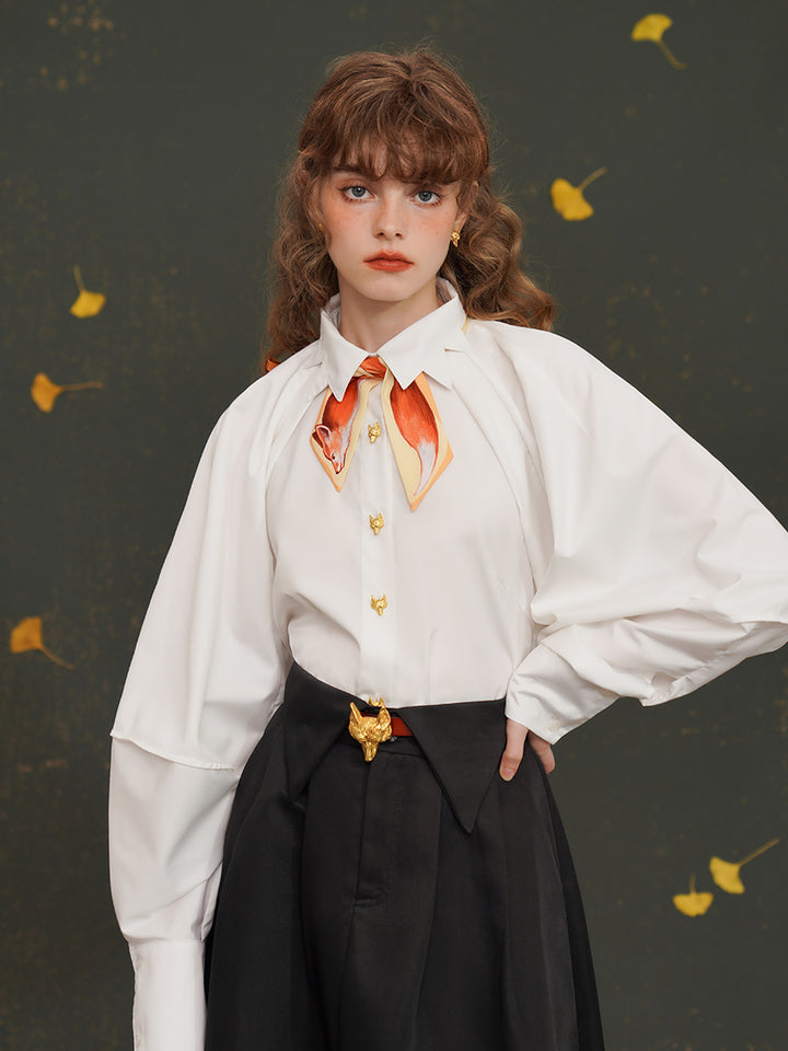 Artistic Fox Hand-Painted Narrow Scarf - Vintage Skinny Silk-Feel Long Tie