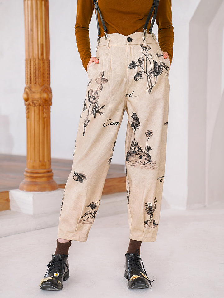 Original design with a retro style, carrot style small leg pants, small stature, niche, full print, versatile, slimming pants