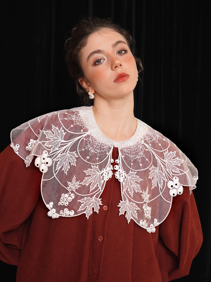 Vine Romance Lace Embroidered Blouse - French Retro Big Collar Sweet White Top