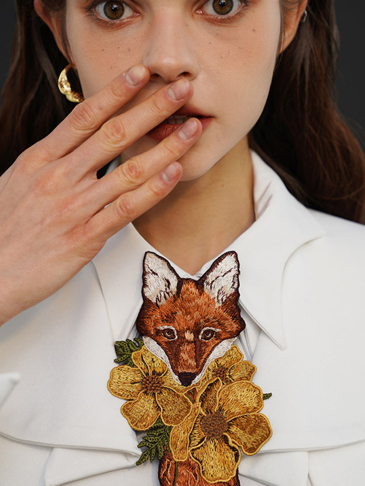 "Fox Tail" Embroidered Necktie - Vintage Flower Knot-Free Tie