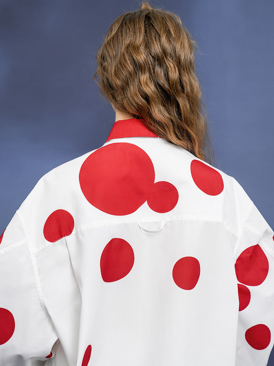 New original retro polka dot printed commuter shirt with women's silhouette, classic design sense top, small shirt