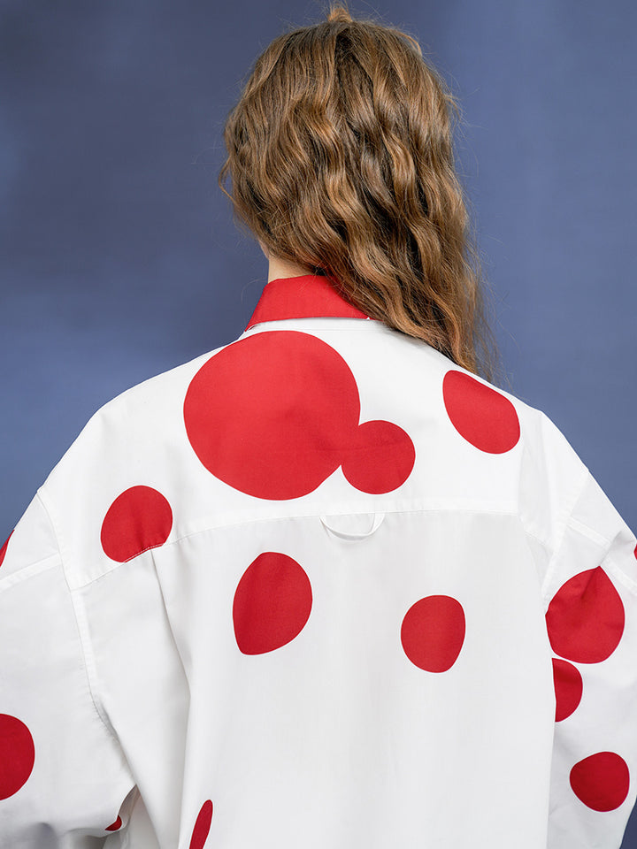 New original retro polka dot printed commuter shirt with women's silhouette, classic design sense top, small shirt