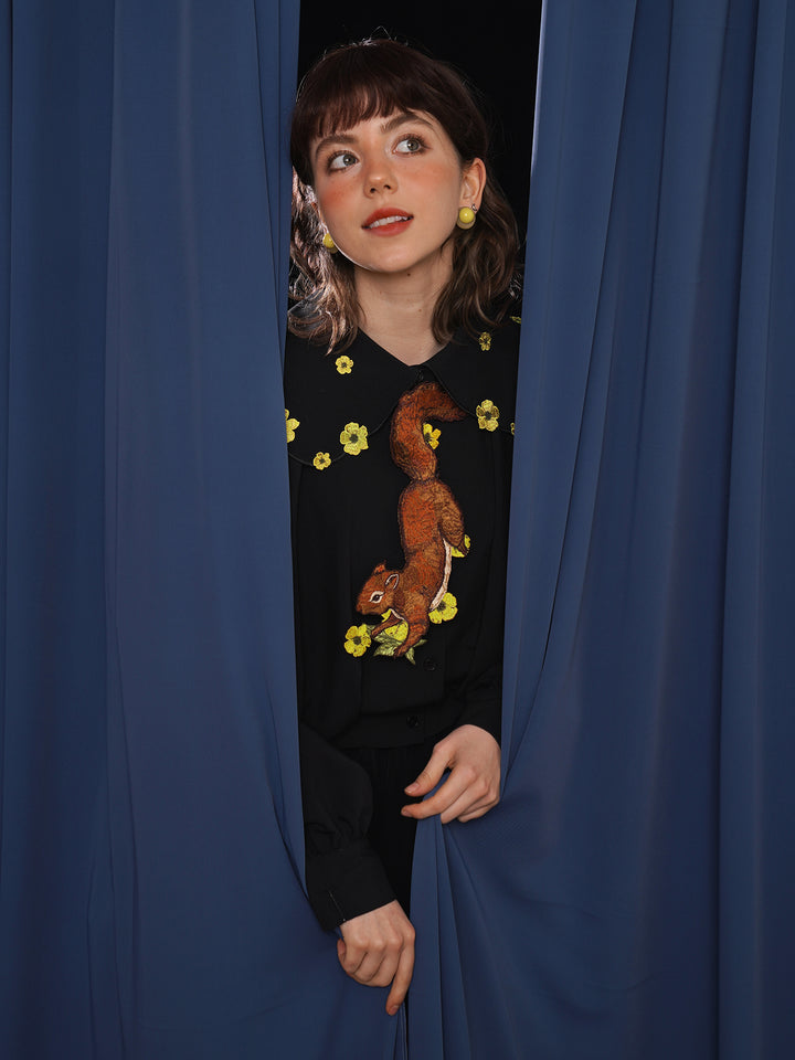 Forest Fairy Squirrel & Flower Embroidered Tie - Retro Knot-Free Niche Gift