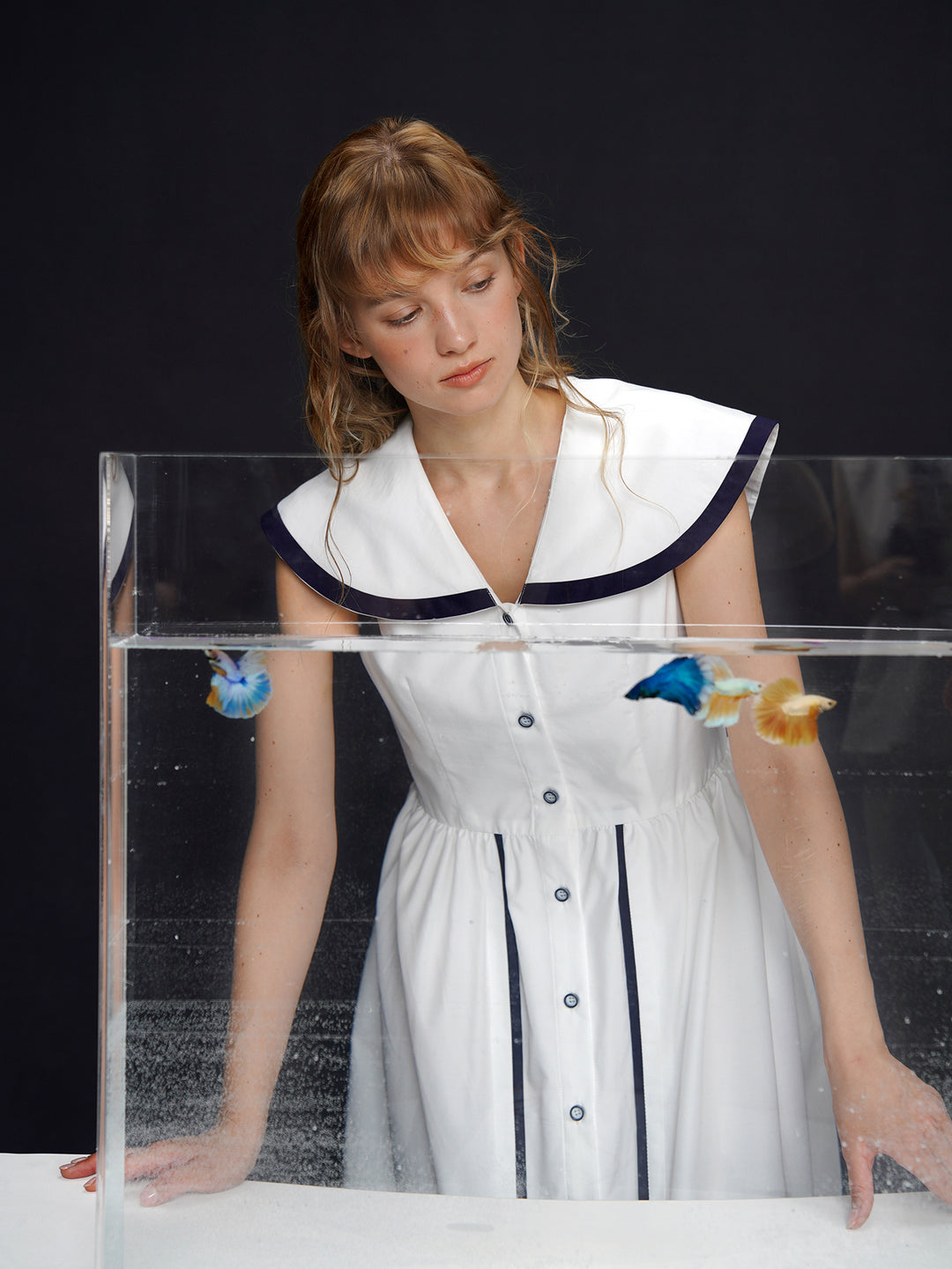 Academy Sailor French Midi Dress - Retro Navy Style Slimming Summer Shirt Dress