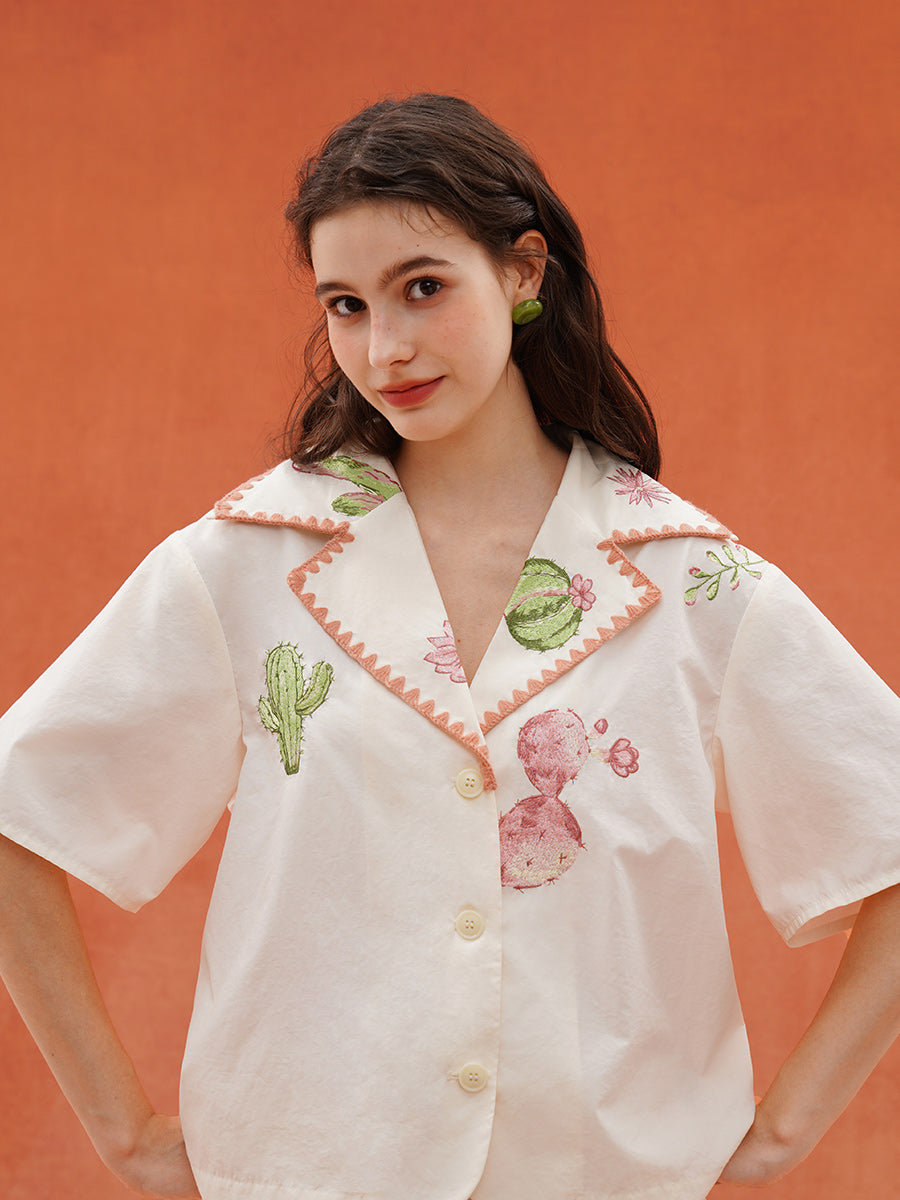 Original light retro summer sports style niche shirt cactus outdoor top quick drying American embroidery women