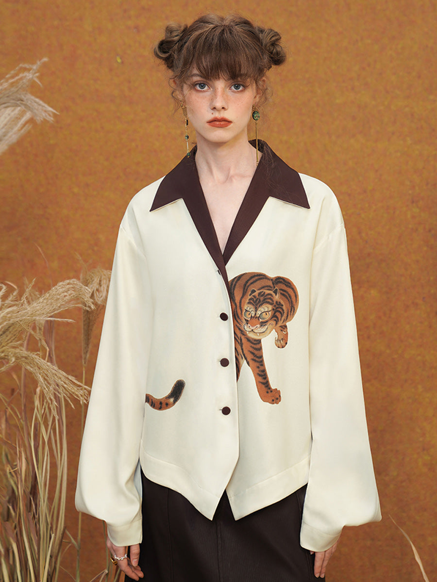 Original new design printed shirt niche casual long sleeved Japanese retro commuting shirt women's top