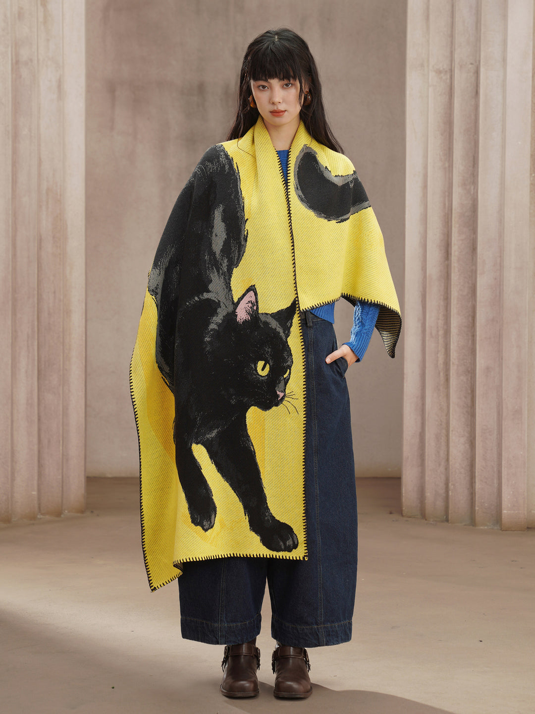 Camoooni Original autumn and winter soft black cat shawl knitted animal scarf gift thickened wool blend skin friendly