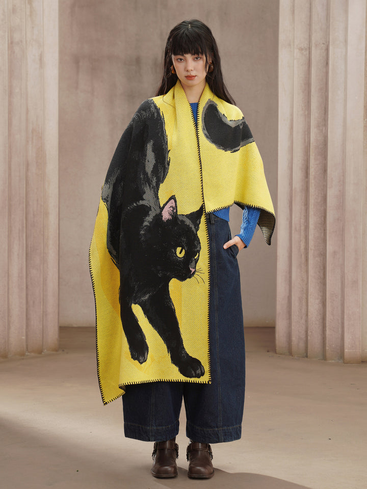 Camoooni Original autumn and winter soft black cat shawl knitted animal scarf gift thickened wool blend skin friendly
