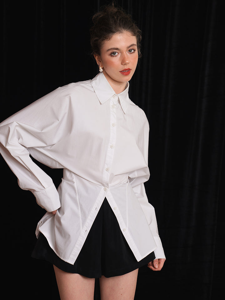 High end waist cinched shirt with stand cut design, fashionable commuting, niche sense, top designer, slimming women's clothing, winter