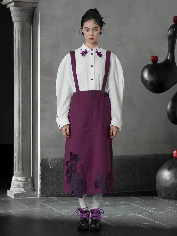 Grape Purple Vine Embroidered Slip Dress | Vintage Maxi Cami Skirt