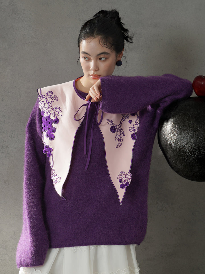 French Artistic Grape Vine Embroidered Detachable Collar | Vintage Capelet Accessory