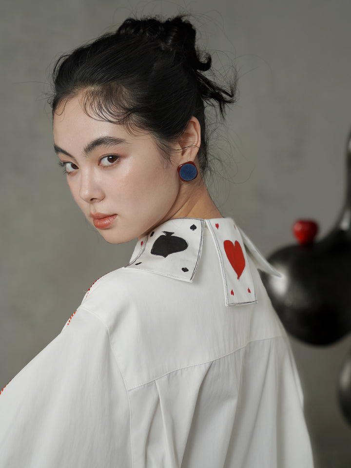 Fantasy Poker Retro Printed Shirt | Unique Sculptural Shaped Collar Top