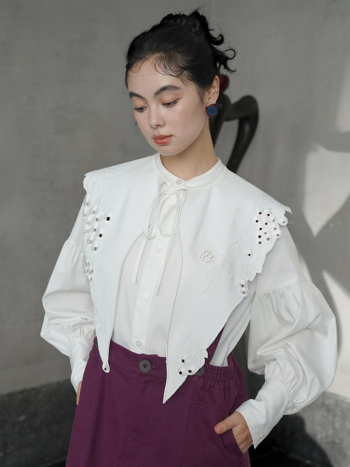 French Artistic Grape Vine Embroidered Detachable Collar | Vintage Capelet Accessory