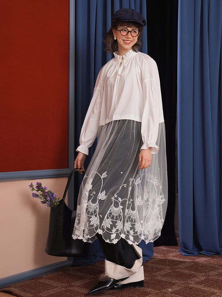 Original medieval style vine embroidery dress, retro lace patchwork yarn dress, design sense, women's clothing niche