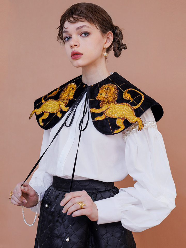 Autumn and winter new style Venice patron saint Leo velvet fake collar embroidery accessory with shoulder cape