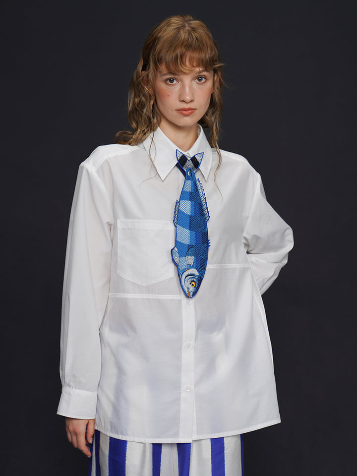 Original design: Embroidered fish series tie, retro and niche design, tie, women's personalized accessory