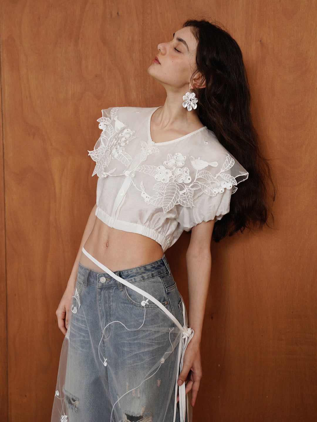 French Vintage Intricate Embroidered Lace Shirt