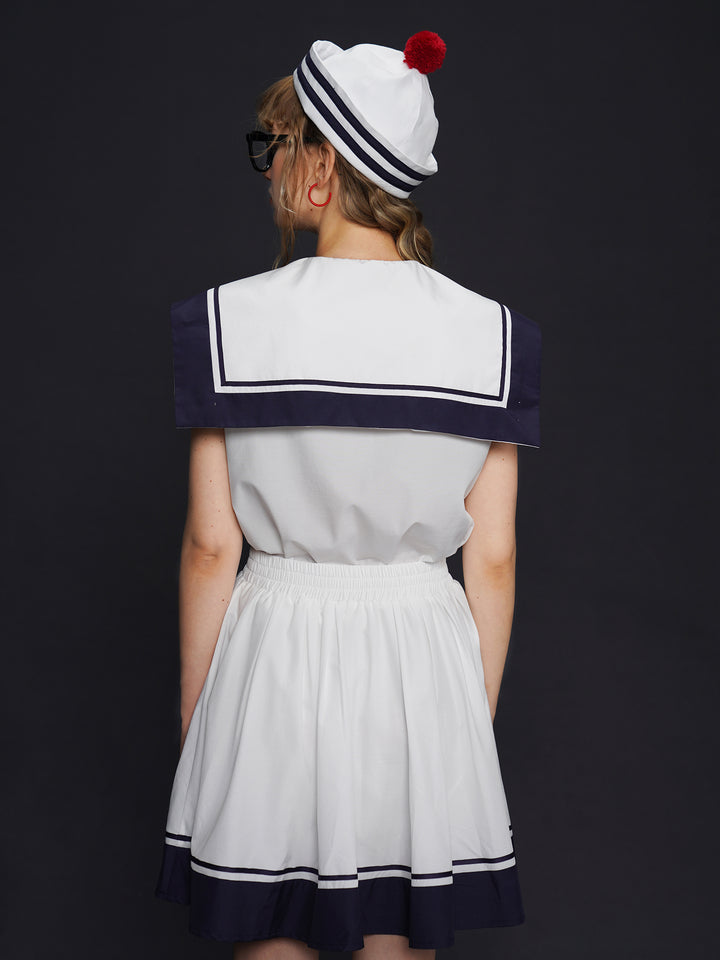 Sailor Chic Naval Style Sleeveless Set - Retro Niche Design Summer Top & Vest
